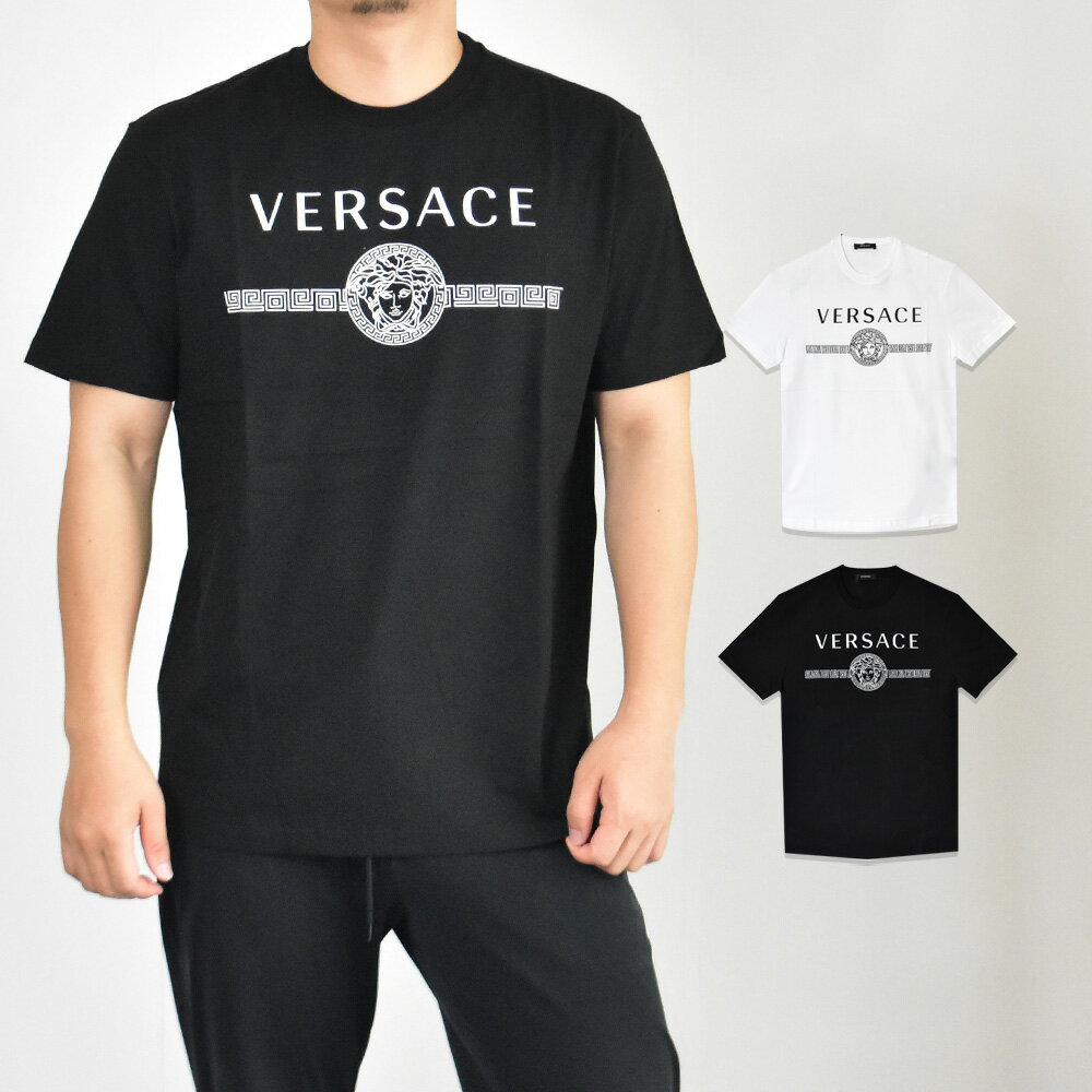 ヴェルサーチェ プレゼント メンズ（30000円程度） ヴェルサーチ Tシャツ メンズ 半袖 ブランド ロゴ メデューサ クルーネック 1008278 ブラック 黒 ホワイト 白 VERSACE