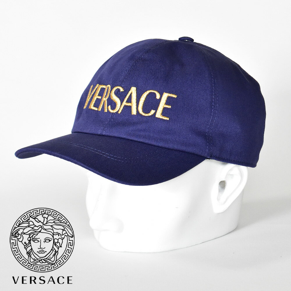 ヴェルサーチ キャップ ロゴ 刺繍 ネイビー メンズ ブランド 帽子 VERSACE ベルサーチ 青 ブルー 春 夏 秋冬 アメカジ かっこいい ICAP006 A234764