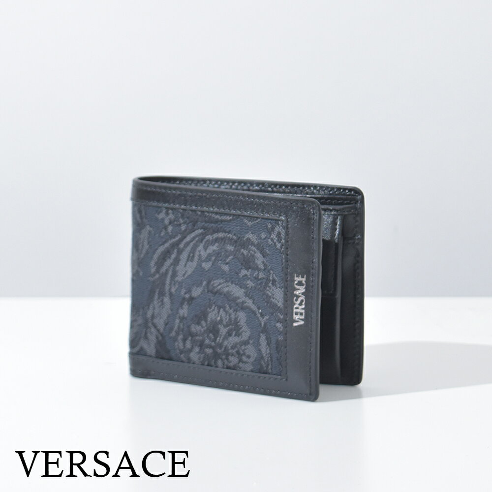 ヴェルサーチェ 財布（メンズ） ヴェルサーチ 財布 2つ折り財布 メンズ レディース ブランド 本革 VERSACE 小銭入れ付き バロッコ ジャガード ブラック 革 DPU6737