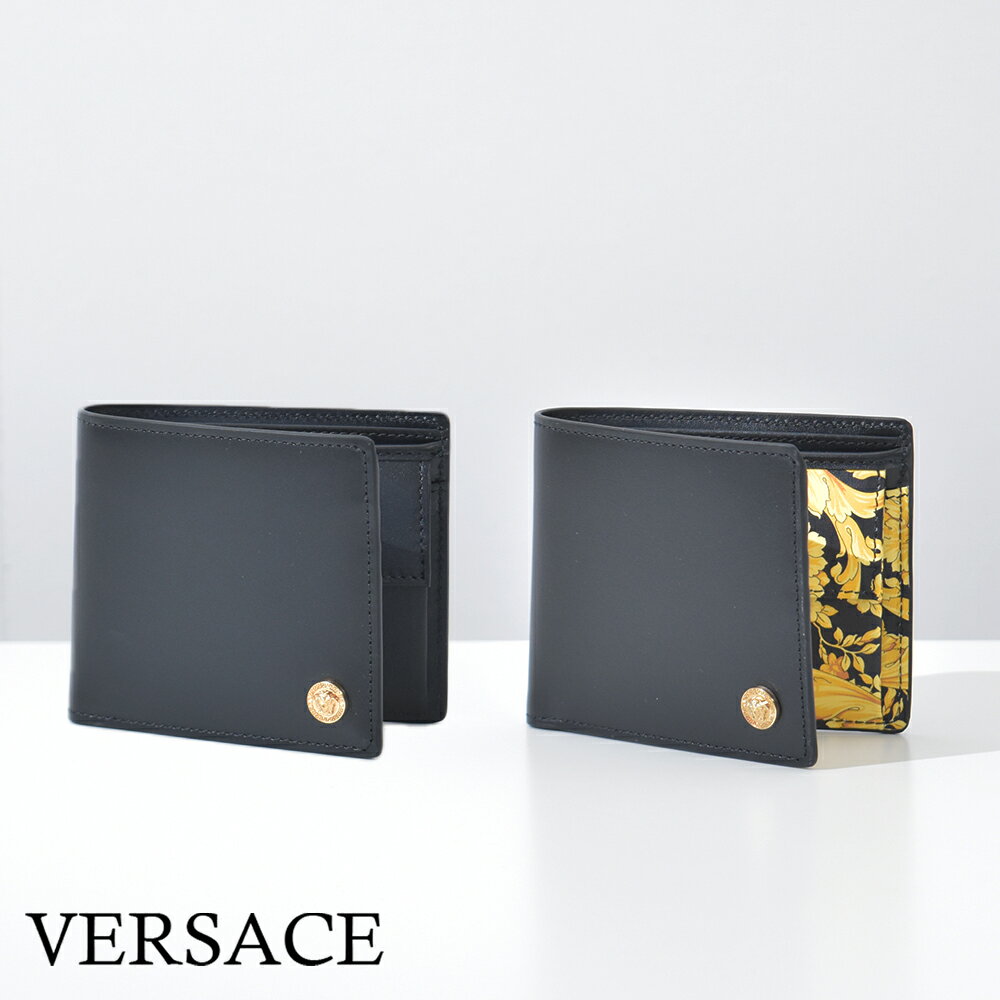 ヴェルサーチェ 財布（メンズ） ヴェルサーチ 財布 本革 バロック メンズ メデューサ ブランド VERSACE ハイブランド 二つ折り財布 2つ折り 小銭入れ有 ブラック 黒 カーフスキン 1006117