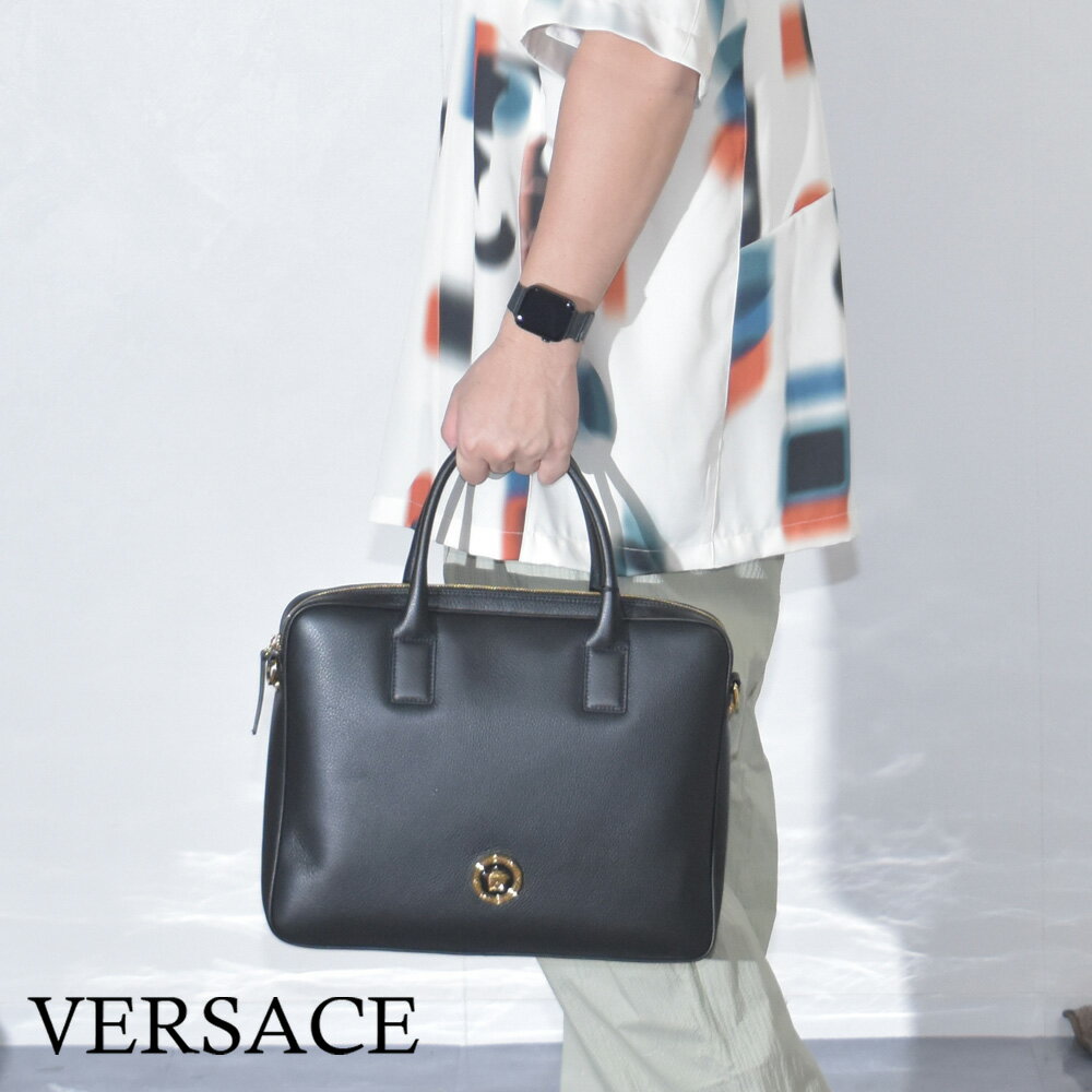 ヴェルサーチ バッグ ブリーフケース ビジネスバッグ 本革 メデューサ メンズ ブラック 黒 バッグ ブランド VERSACE 1013360