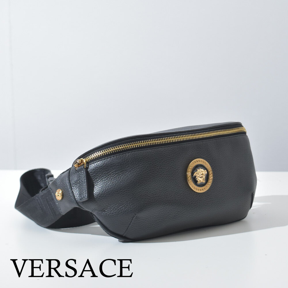 ヴェルサーチ バッグ ボディバッグ 本革 メデューサ ブラック メンズ レディース ブランド VERSACE 斜め掛け ベルサーチ カーフレザー 1002884