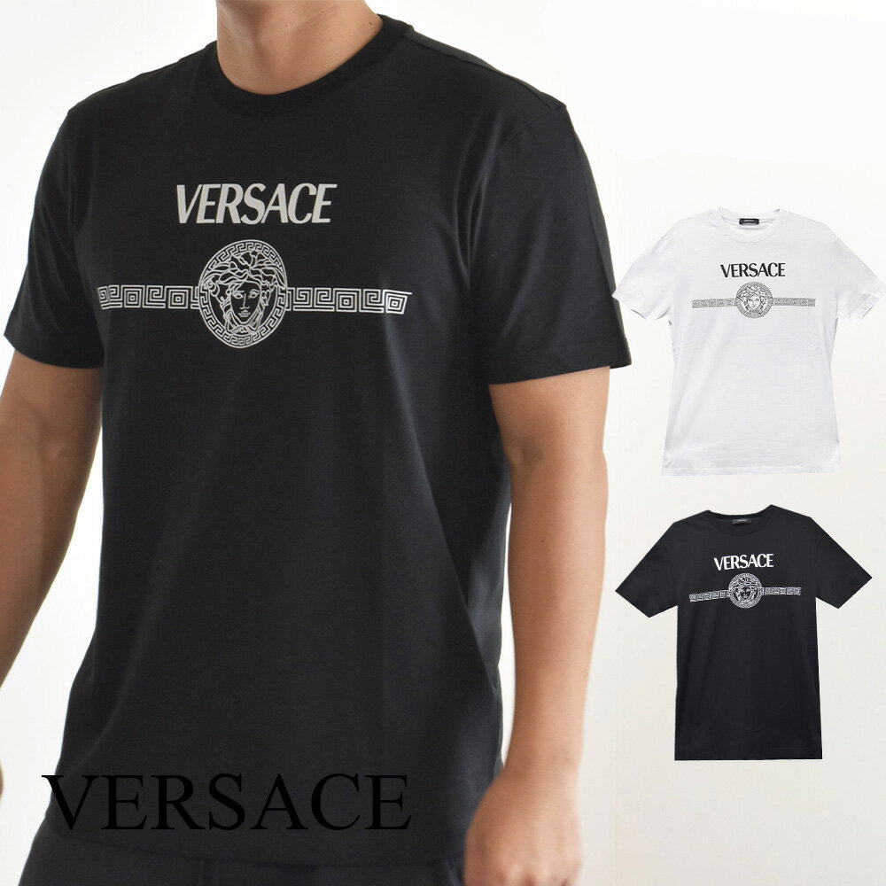 ヴェルサーチ Tシャツ メンズ 半袖 ブランド ロゴ メデューサ クルーネック 1012415 ブラック 黒 ホワイト 白 VERSACE