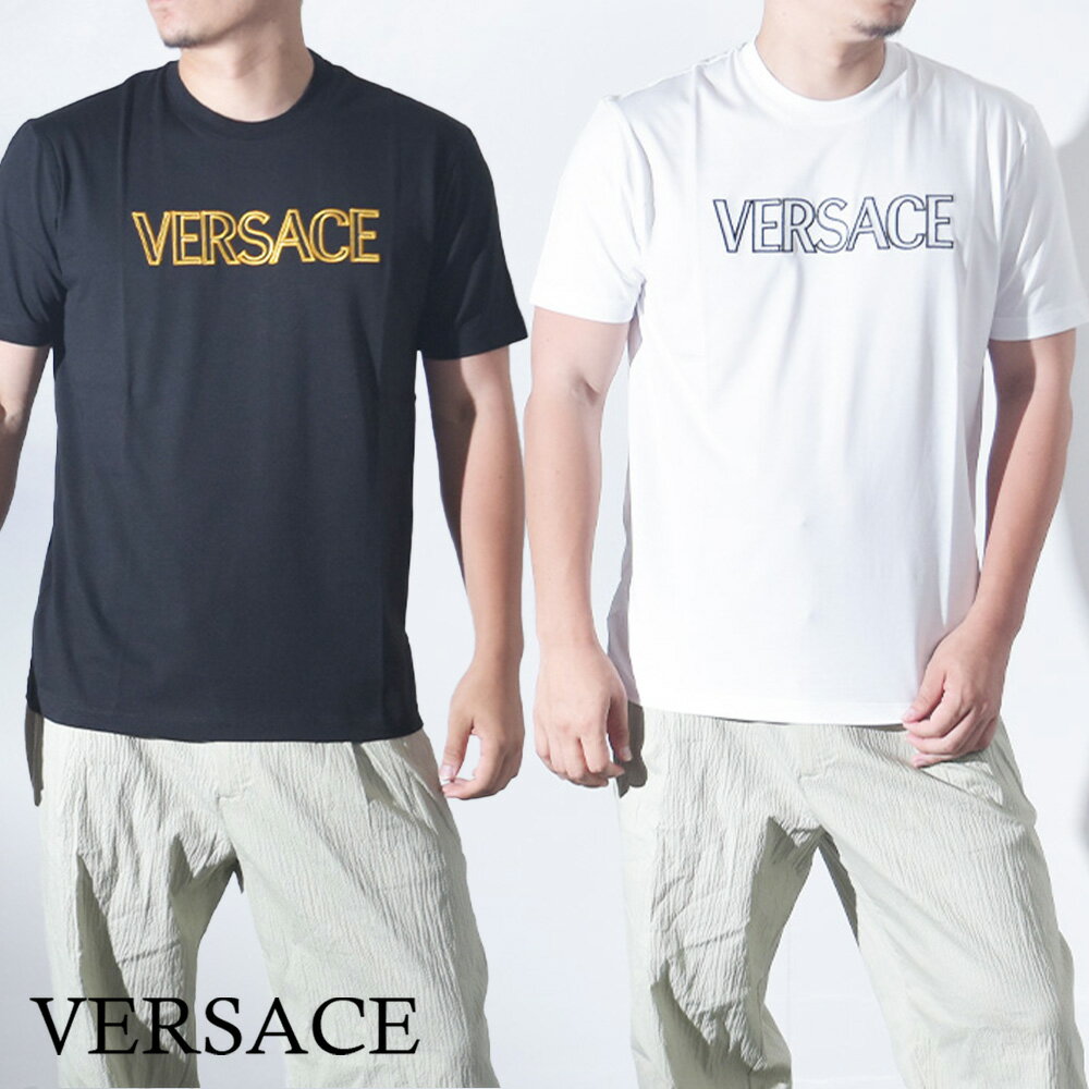 ヴェルサーチ Tシャツ メンズ 半袖 ブランド ロゴ メデューサ クルーネック 1011860 ブラック 黒 ホワイト 白 VERSACE