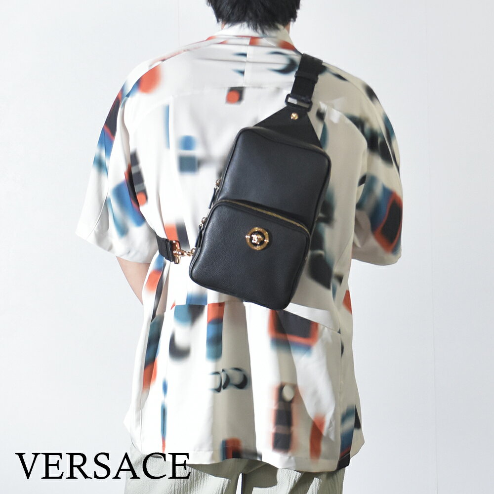 VERSACE ショルダーバッグ スリング カーフレザー メデューサ ブラック メンズ メッセンジャーバッグ バックパック 1008862 ヴェルサーチ