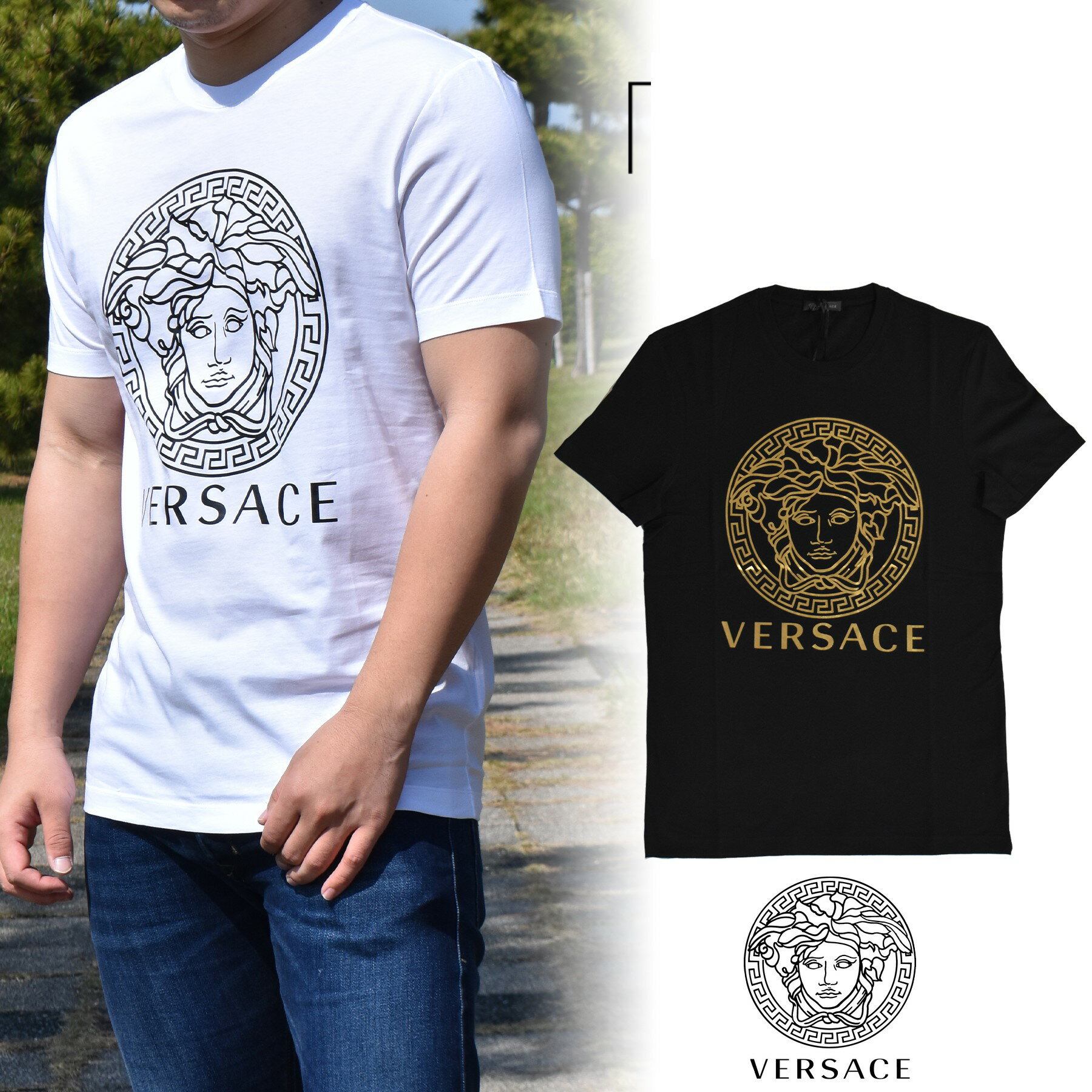 ヴェルサーチ Tシャツ メンズ VERSACE 半袖 ブランド 人気 おしゃれ クルーネック メデューサ カットソー A89497S