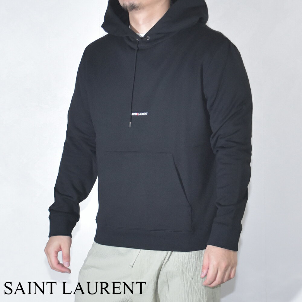 サンローラン クロップパーカー メンズ 長袖 ロゴ ブラック 黒 シグニチャー フレンチテリークロス ブランド SAINT LAURENT 677259 YB2PG 1000