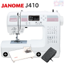 送料無料！ジャノメ コンピューターミシン（J410）+【ワイドテーブル＆フットコントローラー付】【JANOME コンピューターミシン 本体 コンパクト 初心者 初めて 入園入学 ハンドメイド 手づくり】