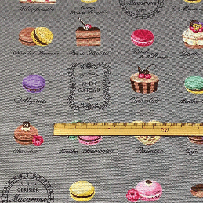 【オックス生地】スイーツ ≪グレー≫【YUWA 有輪商店 クラシカル マカロン くすみカラー レトロ お菓子 入園入学 通園 巾着 ポーチ レッスンバッグ シューズケース バッグ ハンドメイド 手作り 】
