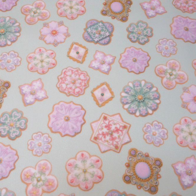 【つや消しラミネート生地】【KUNIKA × YUWA】Brooch Cookies【ラミネート パステルカラー アイシングクッキー スイーツ 花柄 有輪商店 日本製 ポーチ バッグ インテリア ハンドメイド 手作りバッグ ナップサック ポーチ ランチョンマット】