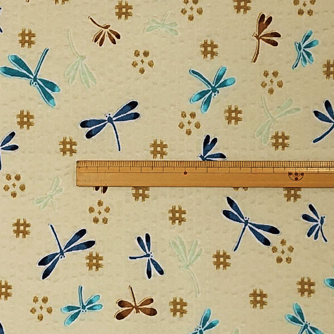 【リップル生地】とんぼ【サッカー生地 夏 和柄 井絣 ベージュ 青 涼しい 浴衣 甚平 ステテコ ハンドメイド 手作り】