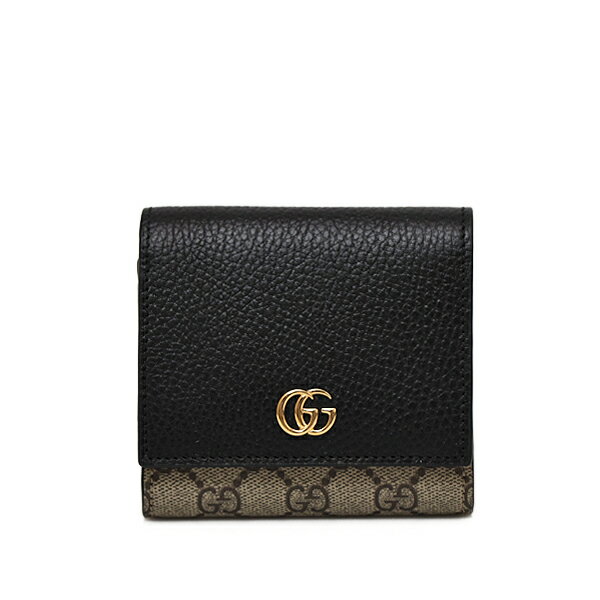 グッチ 革二つ折り財布 レディース グッチ GUCCI GGマーモント GG MARMONT GGスプリームキャンバス×レザー 二つ折り 小銭入れ付き 二つ折り財布 ミディアム ウォレット ベージュ×エボニー×ブラック [レディース] 598587 17WAG 1283