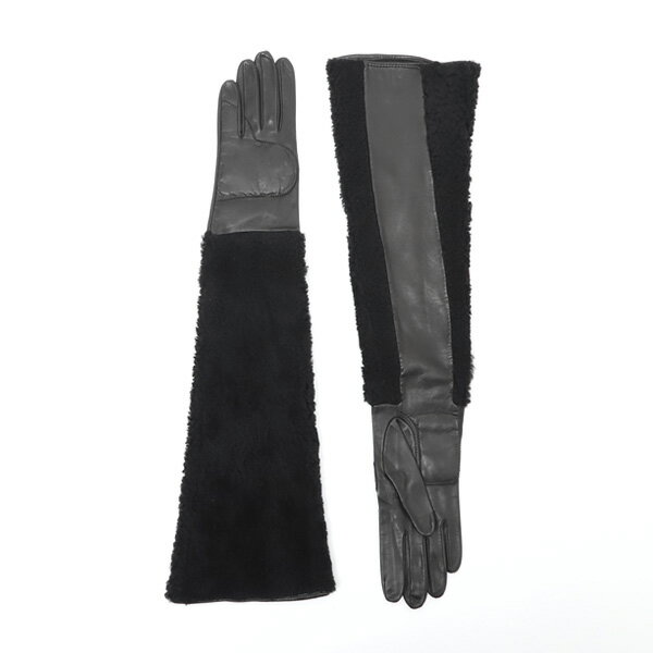 【SS2209】【サイズM】メゾン マルジェラ Maison Margiela ラムスキン ボア×レザー ロンググローブ 手袋 ブラック [レディース] S51TS0001 S09530 090 BLACK