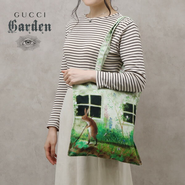 グッチ ガーデン GUCCI Garden 軽量 コンパクト うさぎプリント トートバッグ エコバッグ A4対応 薄型 マチ無し グリーン基調 [レディース] 522707 F8AX0 8572【F22】 【NS10】