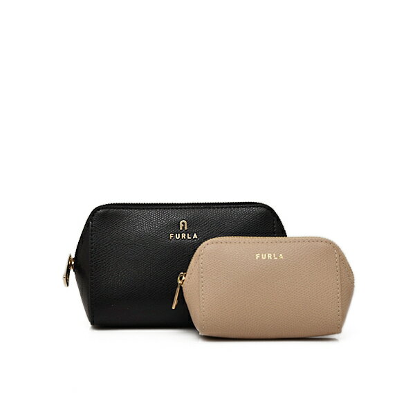 フルラ フルラ FURLA カメリア CAMELIA M COSMETIC CASE SET ARES レザー 化粧ポーチ コスメケース 2点セット ブラック×ライトピンクベージュ系 [レディース] WE00453 ARE000 1007_BBR00