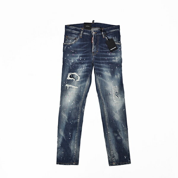 【サイズ42】ディースクエアード DSQUARED2 SKATER JEAN ネックレス付き ダメージ＆ペイント加工 ボタンフライ ジーンズ デニム パンツ ブルー [メンズ] S71LB0452 S30342 470