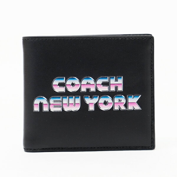 コーチ プレゼント メンズ（5000円程度） 【再入荷！】コーチ COACH アウトレット ダブル ビルフォールド ウォレット ウィズ 80’S ニューヨーク グラフィック レザー 折財布 [小銭入れなし] ブラック [メンズ] C3412 QB/BK【K3】 【NS10】