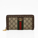 グッチ 革財布 レディース 【再入荷！】グッチ GUCCI オフィディア GGスプリームキャンバス レザー スタッズ付き ジップアラウンド ウォレット ラウンドファスナー 長財布 ベージュ×エボニー [レディース] 523154 FAA7K 9793