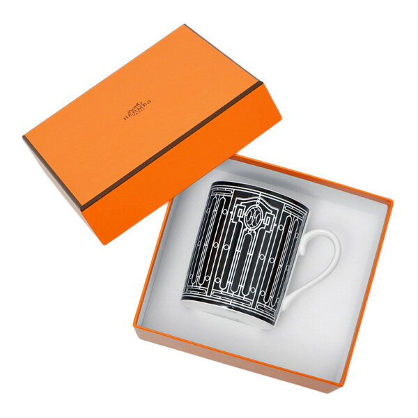 エルメス カップ 【再入荷！】エルメス HERMES アッシュデコ H DECO マグカップ シングル 300ml 陶器 装飾 ブラック×ホワイト 037131