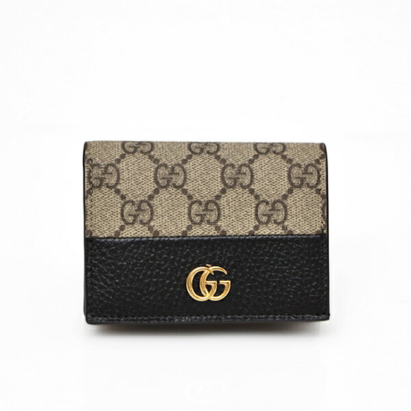 グッチ 革財布 レディース 【再入荷！】グッチ GUCCI GGマーモント オンライン限定 GGスプリームキャンバス×レザー カードケース ウォレット 二つ折り 折財布 ベージュ×エボニー×ブラック [レディース] 658610 17WAG 1283