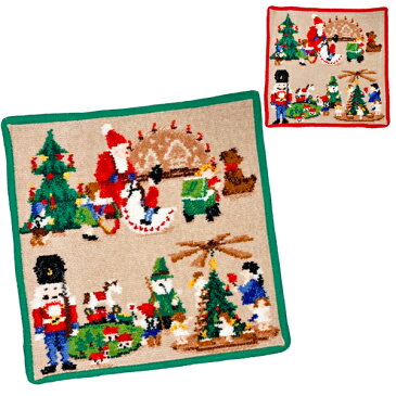 フェイラー Feiler ハンドタオル 25×25cm サンタ ツリー トナカイ クリスマス レッド グリーン ERZGEBIRGE RED BOTTLE GREEN【ゆうパケット送料無料】