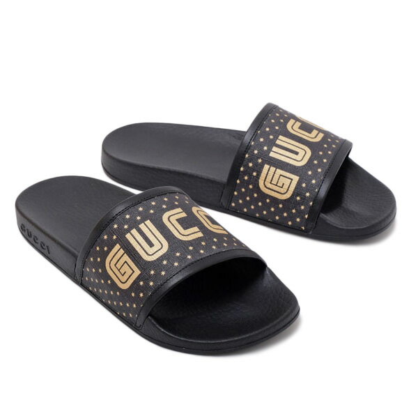【ハロウィンセール◆期間限定アイテム】グッチ GUCCI サンダル 靴 シューズ ブラック×ゴールド [レディース] 519996 9QR10 1085【A14】