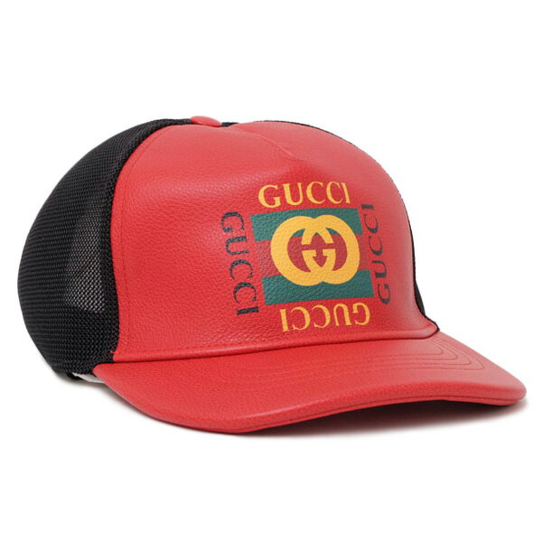 グッチ GUCCI レザー ベースボール キャップ 帽子 レッド×ブラック [レディース] 426887 4HD94 6460【A14】