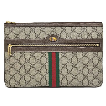 グッチ GUCCI GGスプリーム ウェブライン クラッチバッグ ファブリックポーチ ベージュ×エボニー×ブラウン [レディース] 517551 96IWS 8745【〇K6】