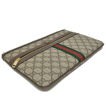 グッチ GUCCI GGスプリーム ウェブライン クラッチバッグ ファブリックポーチ ベージュ×エボニー×ブラウン [レディース] 517551 96IWS 8745【〇K6】