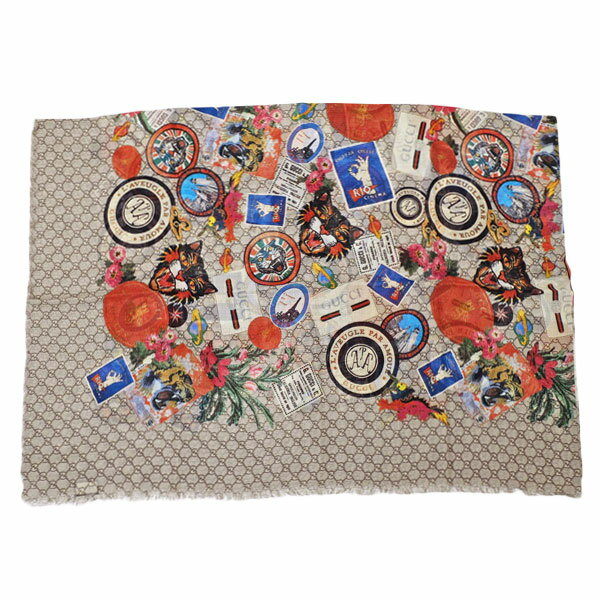 グッチ GUCCI クーリエ ロゴプリントパターン ウール100％ スカーフ ストール ベージュ系 [メンズ] 574993 4G200 9765【K14】