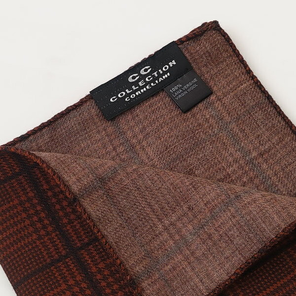 コルネリアーニ CORNELIANI ポケットチーフ ウール ブラウン系 チェック柄〔CP206〕【定形外郵便物送料無料】