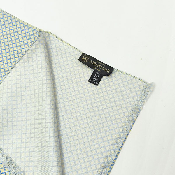 コルネリアーニ CORNELIANI ストール イエロー×ブルー リーフ柄〔CP435〕【定形外郵便物送料無料】