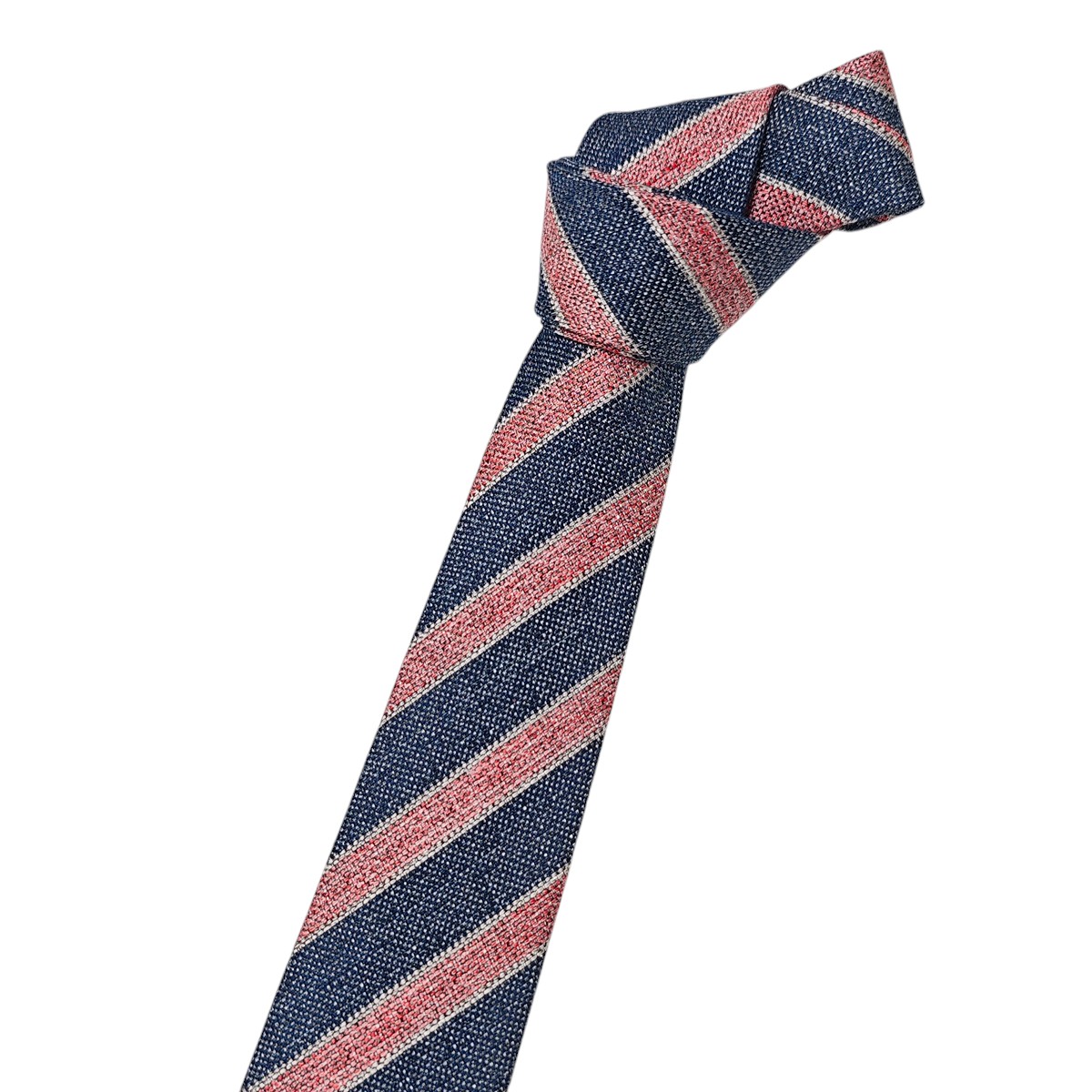 ロジ＆ゲッツィ ROSI & GHEZZI シルク混リネン ネクタイ ネイビー×レッド系 ストライプ [メンズ]〔YBN375〕【ゆうパケット送料無料】【E16】
