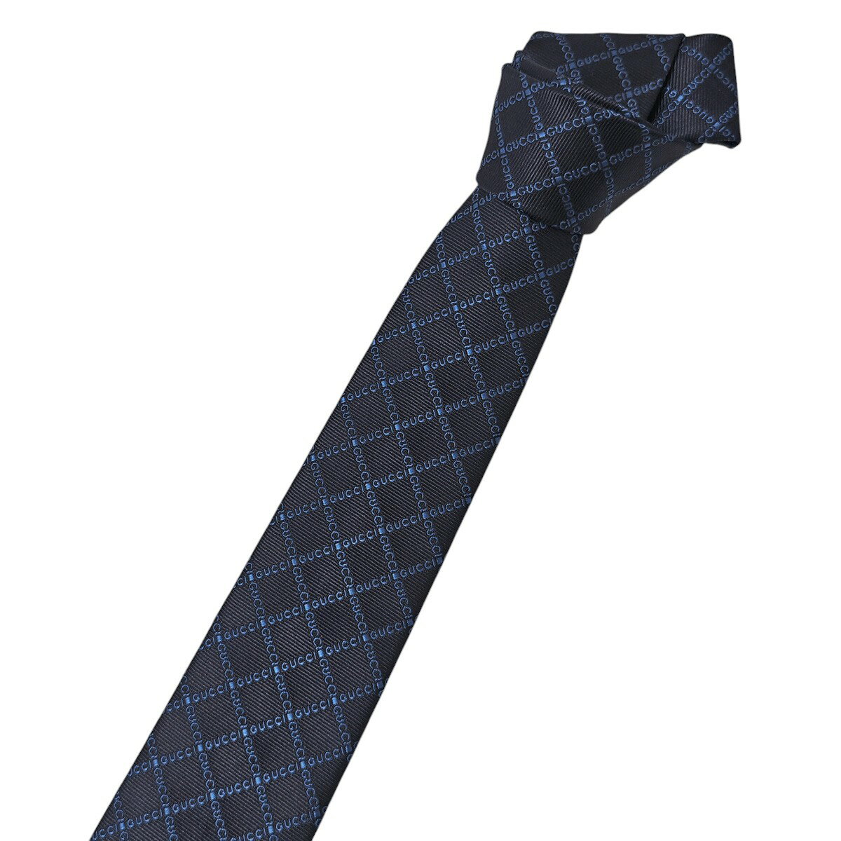 グッチ GUCCI シルク GGロゴ×格子柄 ネクタイ ネイビー基調 [メンズ] 792464 4E009 4168 TIE GUCCI GRILLE〔YNA351〕