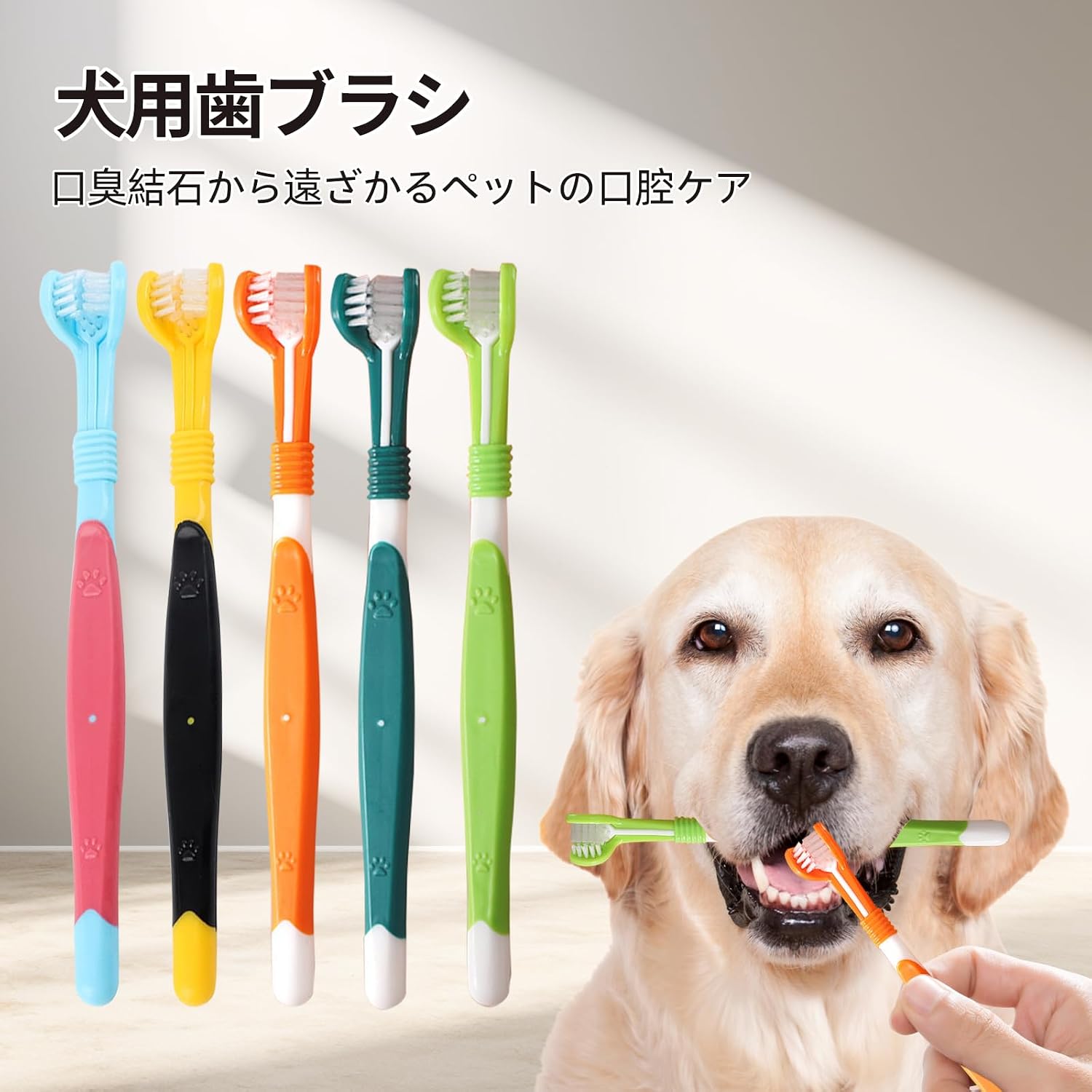 MIショップの＼PT10倍／【5本セット】犬用歯ブラシ 猫用歯ブラシ ペット歯ブラシ 超極細毛 やわらか 360°設計 3面ブラシ ペット用ハブラシ 大型犬・小型犬・超小型犬・猫用 歯磨き 口腔ケア 口臭ケア デンタルブラシ デンタルケア 歯周ケア 犬 猫 送料無料｜アングル2
