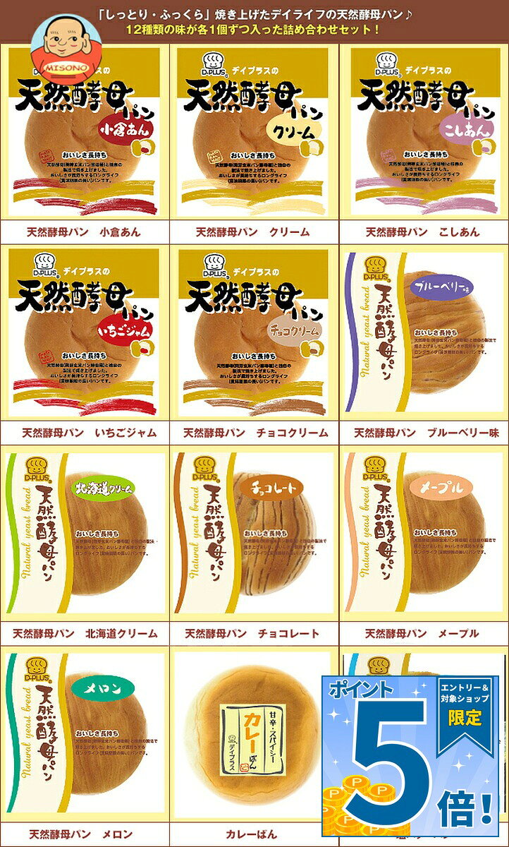 [ポイント5倍！9/19(土)20時〜全品対象エントリー&購入]デイプラス 天然酵母パン 12種詰め合わせセット ×12個入｜ 送料無料 D-PLUS 塩バター チョコ あんパン クリームパン ジャム