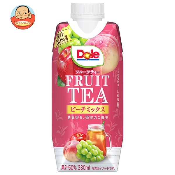 【送料無料・メーカー/問屋直送品・代引不可】雪印メグミルク Dole(ドール) FRUIT TEA(フルーツティー) ピーチミックス 330ml紙パック×12本入×(2ケース)｜ 果汁 ぶどう りんご もも フルーツ 果物 果実