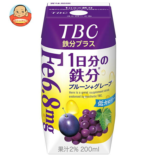 森永乳業 TBC 鉄分プラス 1日分の鉄分(プリズマ容器) 200ml紙パック×24本入｜ 送料無料 鉄分 プルーン グレープ ぶどう ブドウ 果汁