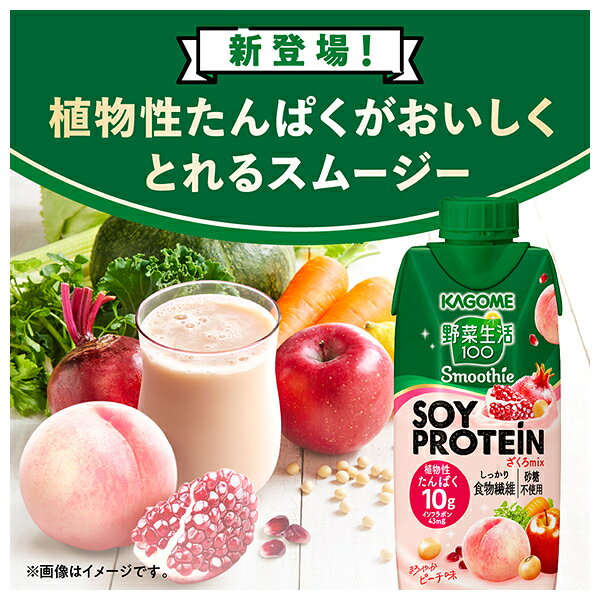 飲料 食品専門店 味園サポートのカゴメ 野菜生活100 Smoothie(スムージー) SOY PROTEIN(ソイプロテイン) ざくろmix 330ml紙パック×12本入×(2ケース)｜ 送料無料 スムージー 野菜 ミックス ざくろ プロテイン｜アングル2