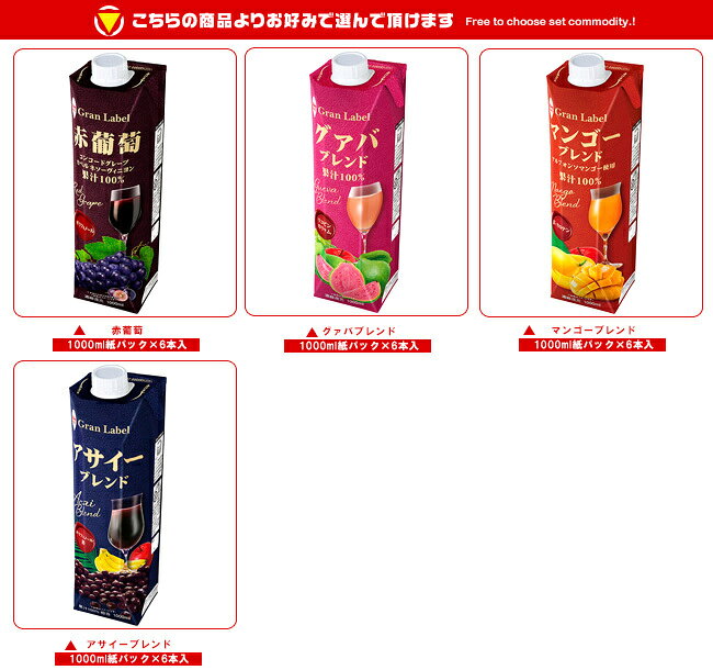 飲料 食品専門店 味園サポートのスジャータ フルーツジュース 選べる4ケースセット 1000ml紙パック×24(6×4)本入｜ 送料無料 果物 果汁100 フルーツ グレープ マンゴー アサイー｜アングル2