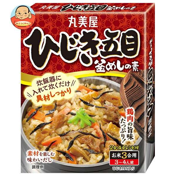 JANコード:4902820210200 原材料 野菜(にんじん(国産)、れんこん)、ひじき、醤油、砂糖、鶏肉、エキス(チキン、魚介)、椎茸、油揚げ、発酵調味料、大豆油、でん粉、食塩、鰹節粉、ぶどう糖、大豆多糖類/調味料(アミノ酸等)、乳化剤、(一部に小麦・大豆・鶏肉・豚肉を含む) 栄養成分 (1箱(215g)あたり)エネルギー295kcal、たんぱく質15g、脂質11g、炭水化物34g、食塩相当量10.3g 内容 カテゴリ:調味料、釜飯の素、料理の素サイズ:170～230(g,ml) 賞味期間 (メーカー製造日より)24ヶ月 名称 たきこみごはんのもと(かまめしのもと) 保存方法 直射日光を避け、常温で保存してください。 備考 販売者:丸美屋食品工業株式会社 〒167-8520 東京都杉並区松庵1-15-18 ※当店で取り扱いの商品は様々な用途でご利用いただけます。 御歳暮 御中元 お正月 御年賀 母の日 父の日 残暑御見舞 暑中御見舞 寒中御見舞 陣中御見舞 敬老の日 快気祝い 志 進物 内祝 御祝 結婚式 引き出物 出産御祝 新築御祝 開店御祝 贈答品 贈物 粗品 新年会 忘年会 二次会 展示会 文化祭 夏祭り 祭り 婦人会 こども会 イベント 記念品 景品 御礼 御見舞 御供え クリスマス バレンタインデー ホワイトデー お花見 ひな祭り こどもの日 ギフト プレゼント 新生活 運動会 スポーツ マラソン 受験 パーティー バースデー