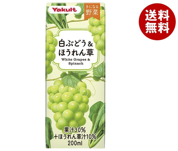 ヤクルト きになる野菜 白ぶどう&ほうれん草 200ml紙パック×24本入| 送料無料 野菜 果汁 野菜ジュース 紙パック