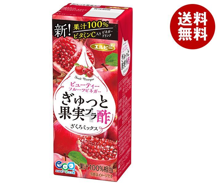 エルビー ぎゅっと果実プラ酢 ざくろミックス 200ml紙パック×24本入×(2ケース)｜ 送料無料 果実飲料 フルーツビネガー 無添加 果汁100％のサムネイル
