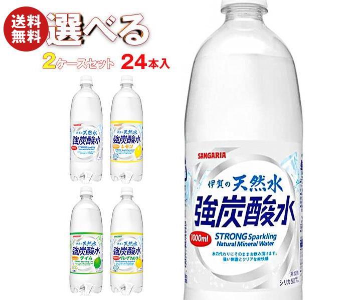 サンガリア 伊賀の天然水 炭酸水 選べる2ケースセット 1Lペットボトル×24(12×2)本入｜ 送料無料 炭酸水 1l 炭酸 伊賀の天然水 強炭酸水..