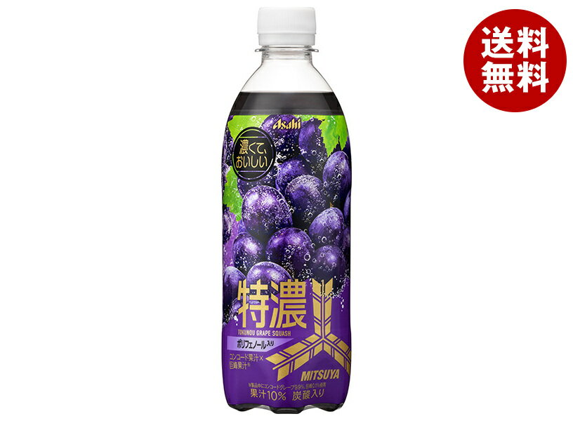 アサヒ飲料 三ツ矢 特濃グレープスカッシュ 500mlペットボトル×24本入×(2ケース)｜ 送料無料 炭酸 三ツ矢サイダー ぶどう ブドウ 葡萄のサムネイル