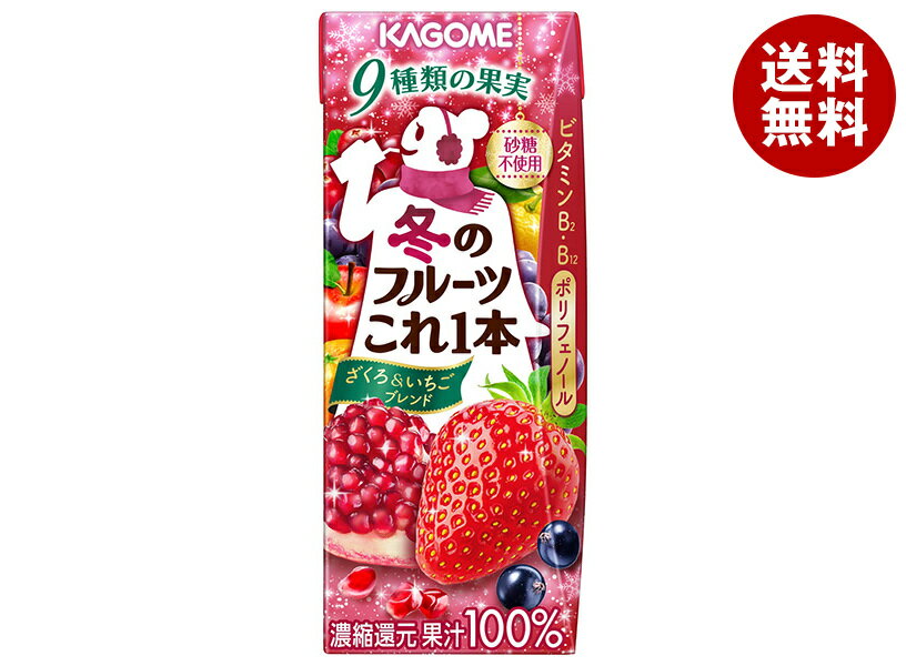 カゴメ 冬のフルーツこれ一本 ざくろ&いちごブレンド 200ml紙パック×24本入｜ 送料無料 ジュース フルーツ いちご ざくろのサムネイル