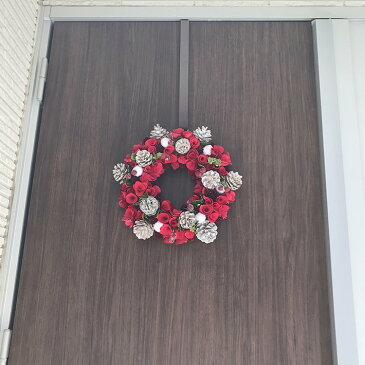 クリスマスリース まつぼっくり レッド ローズ 33cm Red Roll White Pine Wreath M