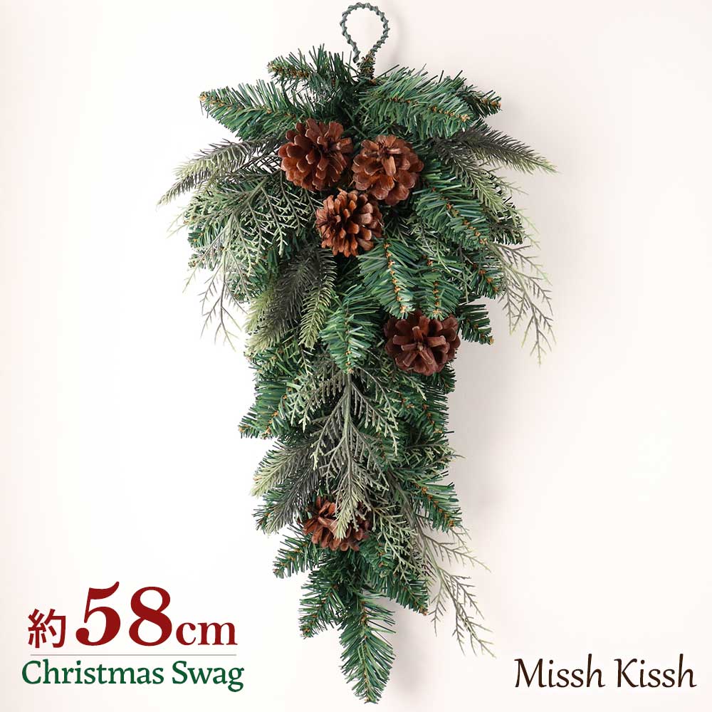 クリスマス リース スワッグ クリスマスリース wreath swag 壁飾り リボン リーフ 松ぼっくり リーフ グリーン シンプル christmas Xm...