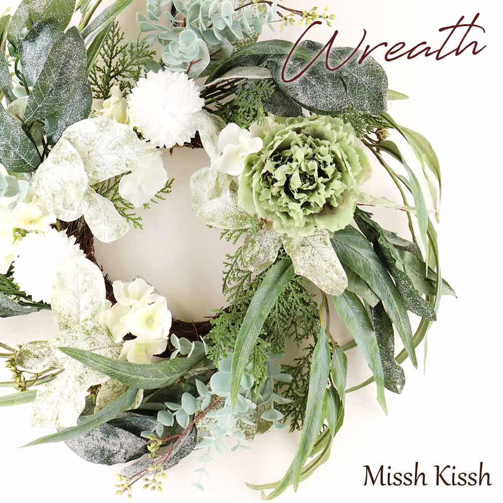 クリスマス リース スワッグ クリスマスリース wreath swag Lサイズ フラワー スノー グリーンリーフ ホワイト お正月 White Snow ch...