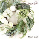 リース フラワー スノー グリーンリーフ ホワイトフラワー クリスマス お正月 45cm White Flower Snow Wreath L その1